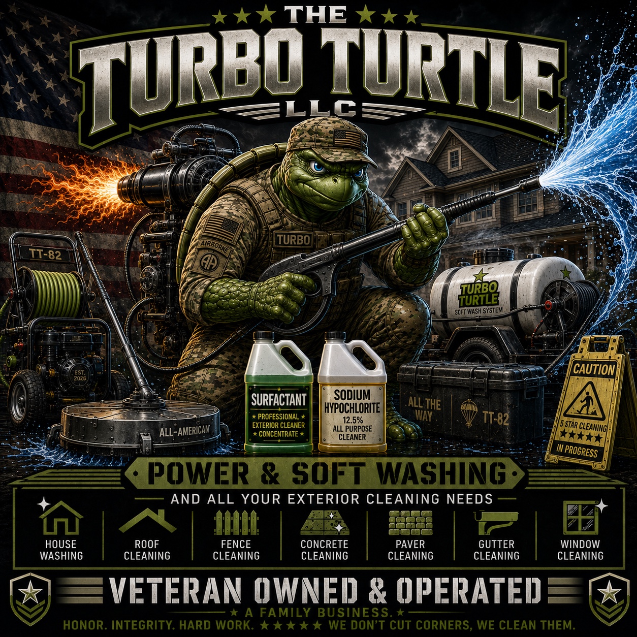 The Turbo Turtle LLC veteran-owned power and soft washing brand artwork